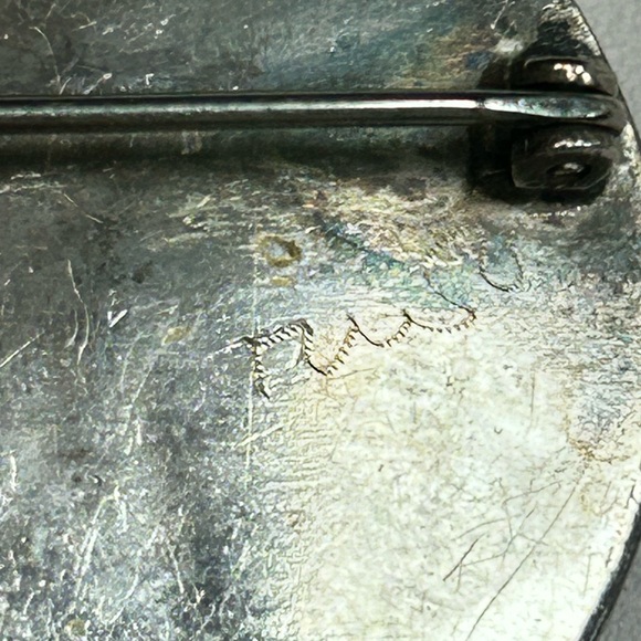 Signed Native Sterling Silver Mother of Pearl Turquoise Pinwheel Zuni Inlay 925 - Picture 4 of 8